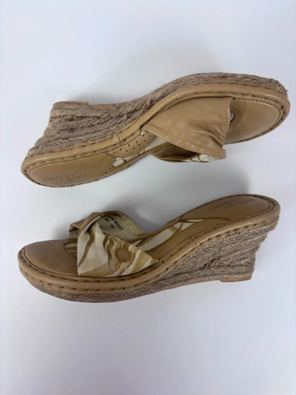 Born Drilles Espadrille Wedge Slide Sandals Leather Fabric Boho Slip-On Tan 8 - Picture 8 of 16